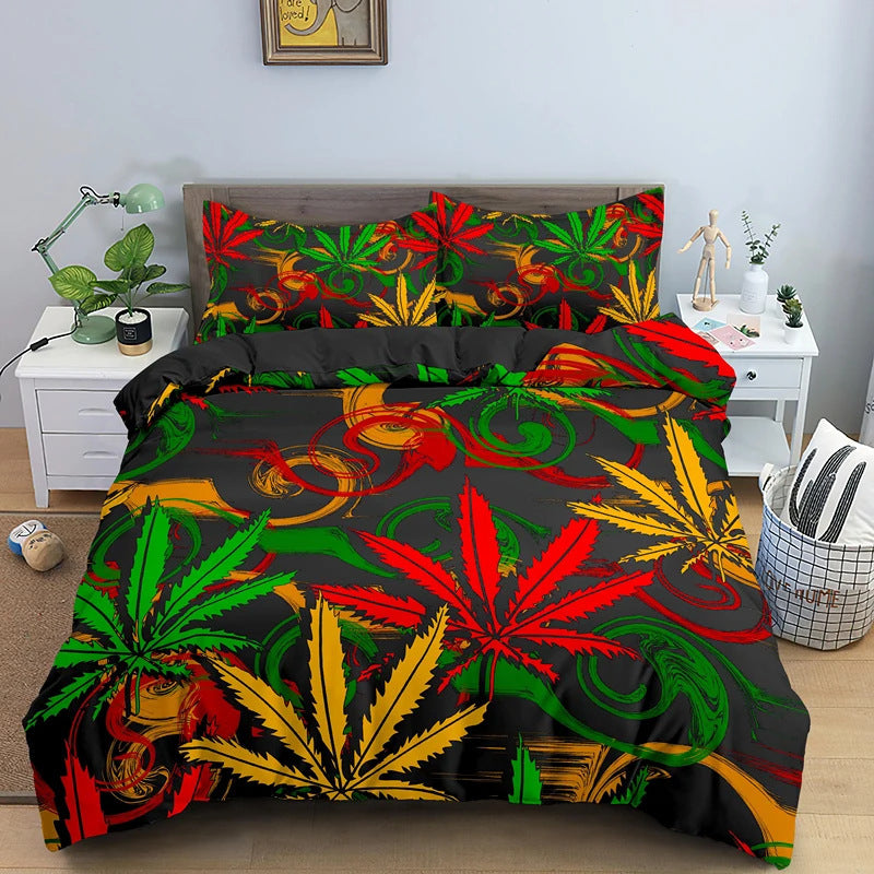 Colorful Psychedelic Weed Leaf Bedding Set