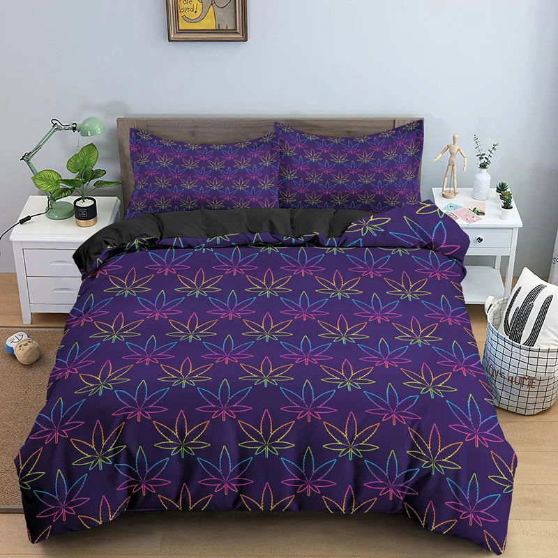 Conjunto de cama de folha de erva psicodélica colorida