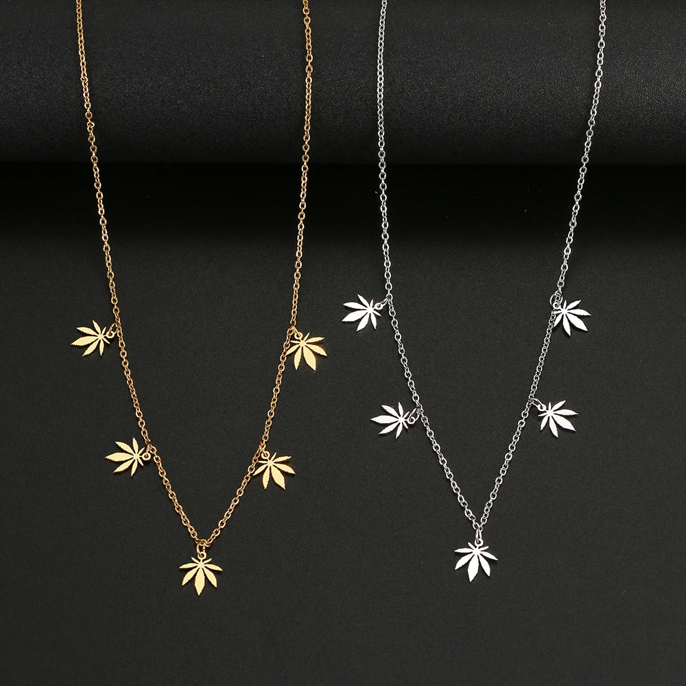 Necklaces Stainless Steel Maple Leaf Amulet Gold Color Multi-accessory Pendant Simple Chain Necklace for Women Jewelry Gifts New 