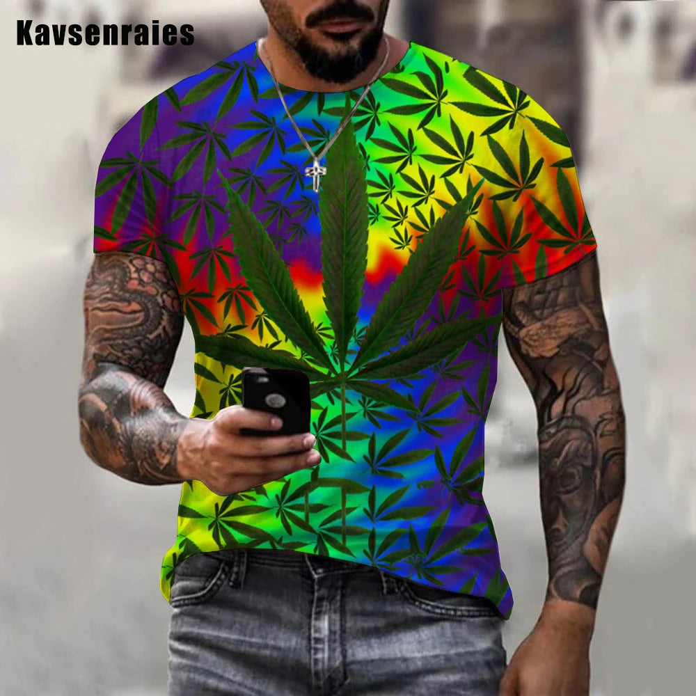 3D Trippy Weed Printed T-shirt Women Men Casual O-Neck Short Sleeve Tee Shirts Cool Oversized Tops 5XL