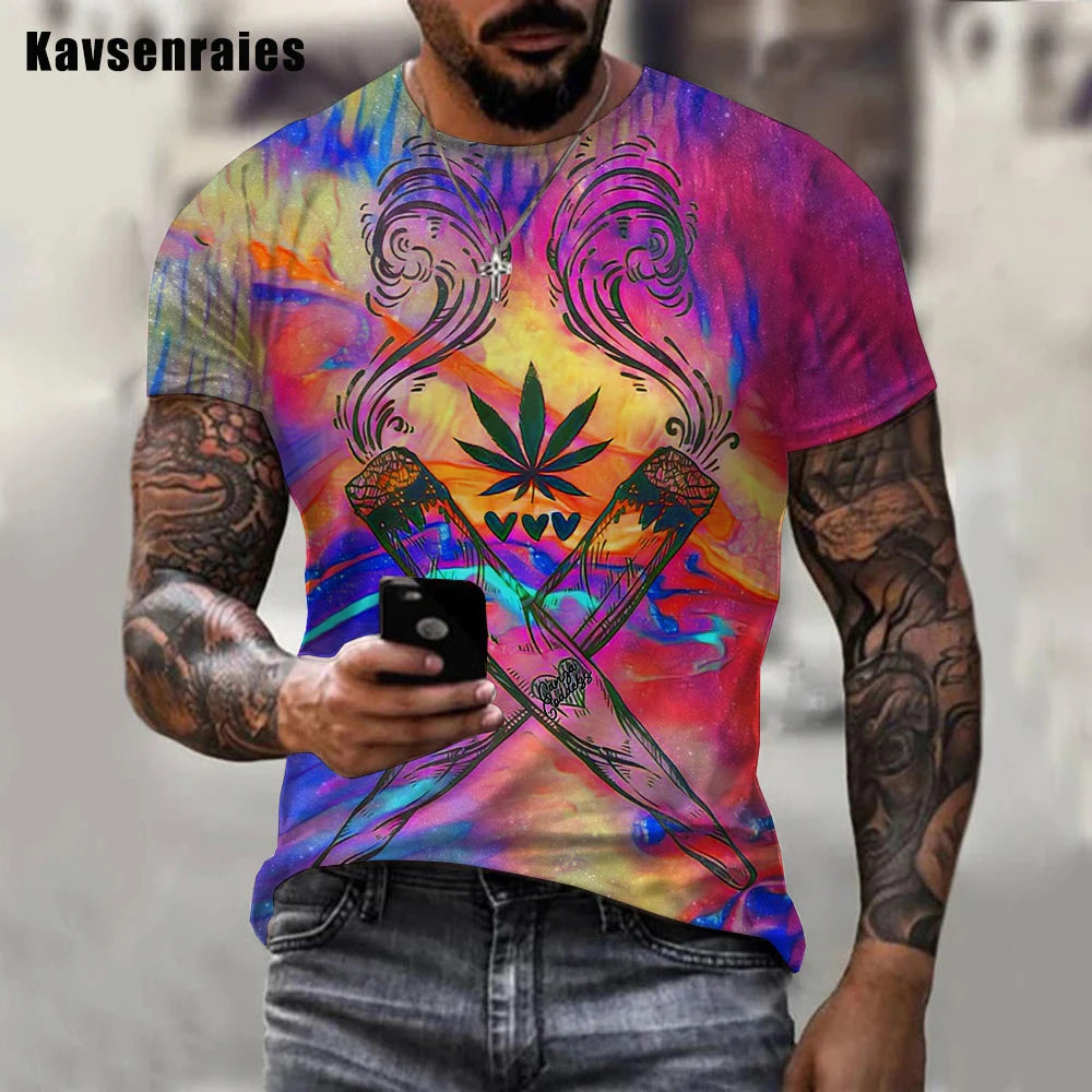 3D Trippy Weed Printed T-shirt Women Men Casual O-Neck Short Sleeve Tee Shirts Cool Oversized Tops 5XL