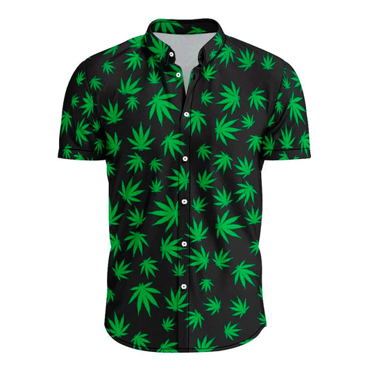 Green Weed Leaf 3D Shirt Hawaii Shirt Men Summer Short Sleeve Shirt Men Shirts 2023 Oversized 5XL Shirt Streetwear Loose Tees