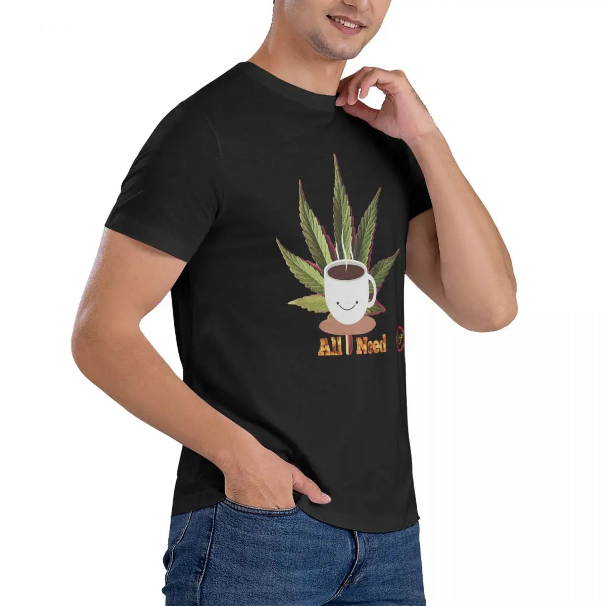 Men's T-Shirt Coffee And Weed Fitted Scoop Unique 100% Cotton Tees Short Sleeve Cannabis T Shirts Round Collar Tops 6XL