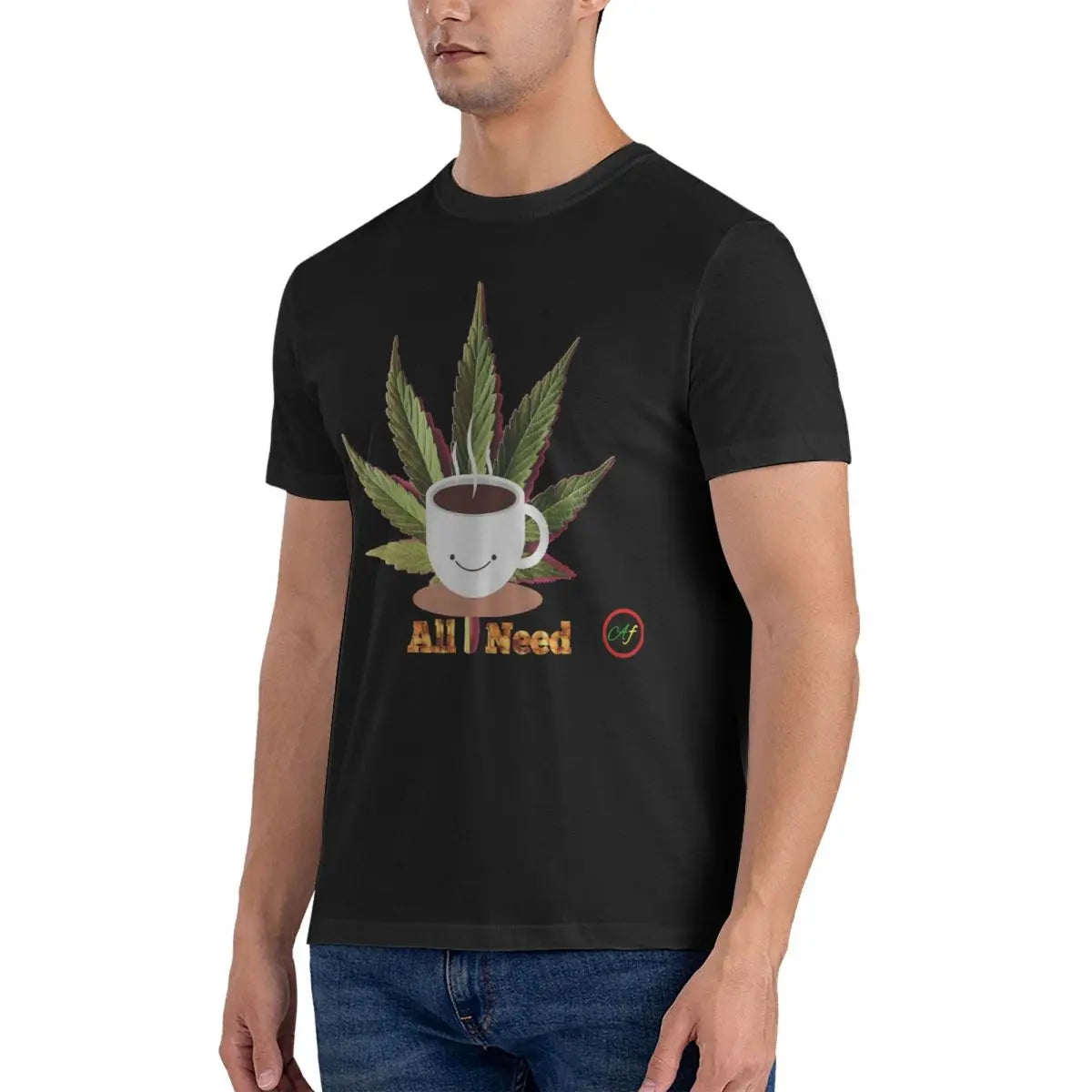 Men's T-Shirt Coffee And Weed Fitted Scoop Unique 100% Cotton Tees Short Sleeve Cannabis T Shirts Round Collar Tops 6XL